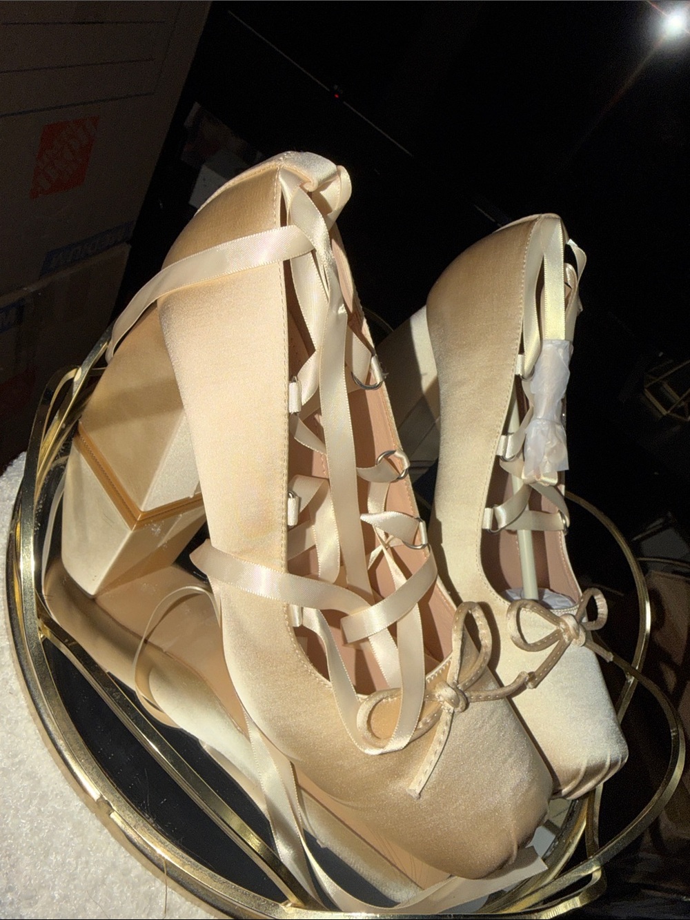 Elegant Satin Lace-Up Platform Heels in Champagne